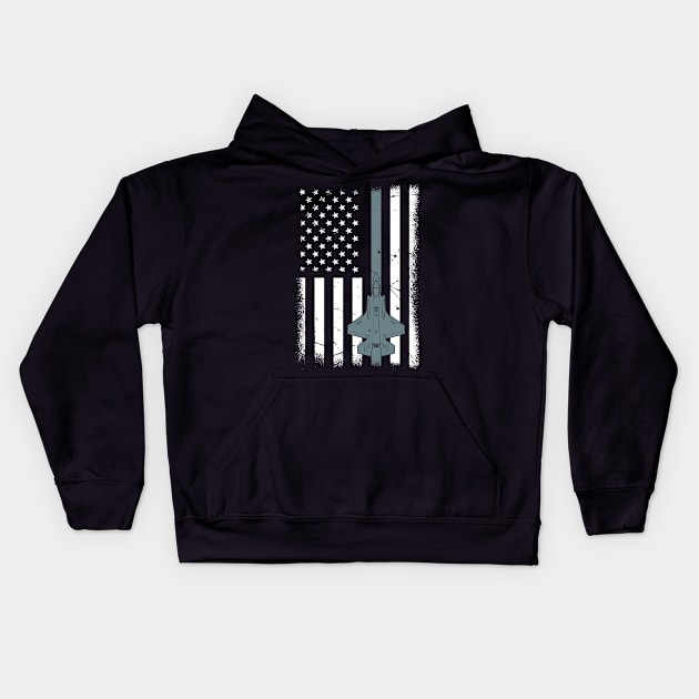 United States F35 Fighter Jet American Flag Veteran Kids Hoodie by BUBLTEES